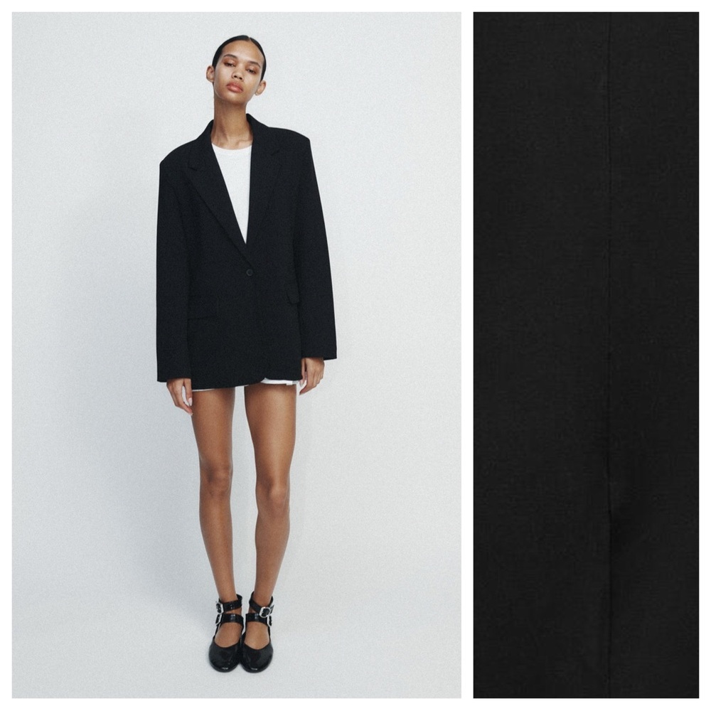 NWT. Zara Black Viscose Blend Basic Blazer. Size S.